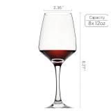 Wine Glasses Set of 8, 12oz, Lead-free, Clear, Durable Glassware