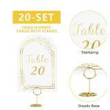 JOYIT 20 Sets Wedding Table Number 1-20 with 20 Pcs Table Number Holders, White Gold Table Number Cards with Place Card Holders, 4in x 6in Table Numbers for Wedding Reception and Birthday