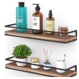 Meangood Floating Shelves Wall Mounted Set of 2, Rustic Wood Wall Storage Shelves for Bedroom,Living Room,Bathroom, Kitchen Torched Wood