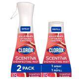 Clorox Scentiva Disinfecting Mist, Grapefruit and Orange Blossom, 1 Spray and 1 Refill, 16 oz Each