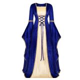 Spooktacular Creations Blue Renaissance Costume Women, Velvet Medieval Dress for Women, Irish Fairy Renaissance Dress with Decorated Lace for Wedding, Halloween Dress Up Party (XX-Large)