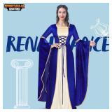 Spooktacular Creations Blue Renaissance Costume Women, Velvet Medieval Dress for Women, Irish Fairy Renaissance Dress with Decorated Lace for Wedding, Halloween Dress Up Party (XX-Large)