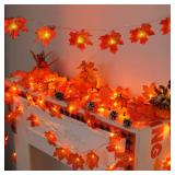 YEGUO 2 Packs Thanksgiving Decorations for Home, Thanksgiving Lights Battery Operated, Total 20ft 40 LED Lighted Fall Garland Maple Leaves for Holiday Autumn Harvest Fall Thanksgiving Decor