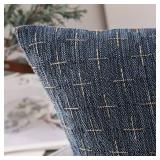 MIULEE Pack of 2 Decorative Burlap Linen Throw Pillow Covers Modern Farmhouse Pillowcases Rustic Woven Textured Cushion Cover for Sofa Couch Bed 16x16 Inch Blue