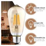 Hudson Vintage LED Edison 6W Light Bulbs (6 Pack) - 2200K Dimmable Warm Lightbulbs (60W Equivalent) - E26/27 Base Amber Gold Tint Glass Light Bulbs - ST58 Style Decorative Light Bulb Set