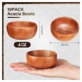 Skylety 10 Pcs Acacia Wooden Bowls Small Calabash Bowls Round Wood Salad Bowl Hand Carved Calabash Dip Tray for Serving Popcorn Pasta Candy Cereal Coconut Nuts Sauce Appetizers Kitchen (3 Inch)