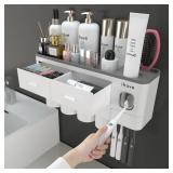 iHave Toothbrush Holders for Bathrooms, 4 Cups Toothbrush Holder Wall Mounted with Toothpaste Dispenser - Large Capacity Tray, 2 Cosmetic Drawer - Bathroom Organizer & Bathroom Accessories Set