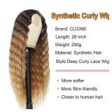 Ombre Synthetic Curly Wig 28in Long Deep Wave Lace Front Wigs for Women Honey Blonde Curly Lace Wig 4in Fake Scalp Natural Crimps Curls, RT4/3027#