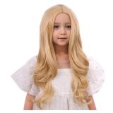 Edivd Girls Light Blonde Wig Kids Long Mixed Blonde Wavy Curly Wig Girls Blonde Middle Part Wig Heat Resistant Synthetic Wig with Wig Cap