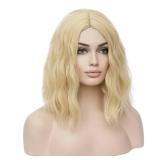 BERON Blonde 14 Inch Wigs for Women Girls Short Curly Wavy Hair Wig 35 cm Light Blond Shoulder Length Body Wave Halloween Cosplay Daily Party Wigs (Light Blonde)