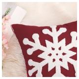 MIULEE Pack of 2 Christmas Decorative Snowflake Throw Pillow Covers Canvas Embroidery Cushion Cases Holiday Decor Soft Pillowcases for Couch Sofa Bedroom Car?Burgundy, 20x20in?