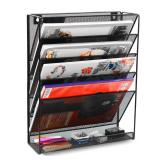 EasyPAG Wall File Holder 5 Tier Vertical Hanging File Organizer Wall Mount Paper Folder Rack with Bottom Flat Tray for Office and Home,Black