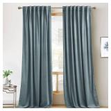 RYB HOME Blue Velvet Curtains 84 inches- Blackout Curtains for Living Room, Thermal Insulated Noise Reducing Panels Soft Luxury Window Decor for Bedroom, Stone Blue, W52 x L84 inches, 2 Panels