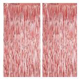 Voircoloria 2 Pack Rose Gold Foil Fringe Backdrop Curtains, Tinsel Streamers Birthday Party Decorations, Fringe Backdrop for Graduation, Baby Shower, Gender Reveal, Disco Party