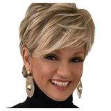 QUEENTAS Pixie Layered Short Blonde Wigs for White Women Black Women Synthetic Hair (Blonde Mixed Brown)