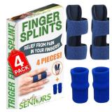 Simply Seniors Finger Splints - Set of 2 Splints & 2 Sleeves - Pain & Arthritis Relief - Brace for Trigger, Mallet & Broken Finger - Fits Index, Middle, Ring - Adjustable Support for Injury & Sprain