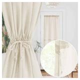 NICETOWN Closet Door Curtain 80 Inches Long with Drawsting Tieback, Linen Doorway Curtain Light Filtering French Door Rod Pocket Curtains for Patio Glass Door, 42W x 80L, Natural, Set of 1 Panel