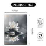 White Lotus Flower Zen Wall Art Spiritual Decor Meditation Yoga Spa Butterfly Art Prints for Yoga Meditation Room Decor Framed 16inx12in