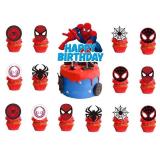 25 Pcs Spider Happy Birthday Cake Topper Cupcake Toppers for Kids Superhero-Theme Birthday Party Decorations