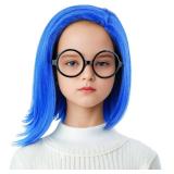 Morvally Blue Costume Wig and Glasses for Kids Girls Short Blue Bob Wig Fun Emotion Anime Cosplay Halloween Wig (Kids)