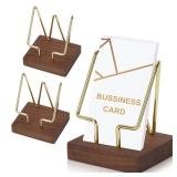 DLUGOPIS 3 Pack Wood Business Card Stand Vertical Business Card Holder Display Metal Business Name Card Organizers Vendor Booth Display Items For Desktop Office Shop School Gift Decor