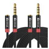 Devinal 3.5mm TRRS Headphone Extension Cable, 1/8" inch Female 4-Pole to Male Extension Cord, Mini-Jack Aux Stereo Audio Connector 6.6Ft/2M (2 Pack)