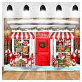 Mocsicka Christmas Candy Store Backdrop for Photography Xmas Gingerbread Store Photo Background Red and White Candy Cane Holiday Party Decor Portrait Studio Booth Photobooth Props (10x8ft)