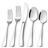 E-far Heavy Duty Silverware Set for 12, 60-Piece Stainless Steel Flatware Cutlery Set, Thick Metal Eating Utensils Including Forks and Spoons Knife, Heavy Weight & Mirror Finish, Dishwasher Safe