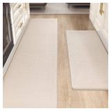 Color&Geometry Kitchen Rugs, Kitchen Rug Set 2 Piece Kitchen Runner Rug Kitchen Floor Mat, Cushioned Anti Fatigue Kitchen Mat Non Skid Waterproof Comfort Standing Kitchen Rug, 17"x29"+17"x59", Wheat