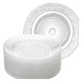 Frcctre 12 Pack Glass Salad Plates, 7 Inches Glass Dessert Plates Fruit Plates Appetizer Plates Snack Plates Glass Dinnerware Set with Beautiful Carved Pattern