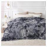 Bedsure Soft King Size Blanket for Bed, Fluffy Fuzzy Large King Blanket for Winter, Cozy Plush Sherpa Fleece Faux Fur Blanket, Thick Warm Christmas Blanket Gifts for Women, Men, 108x90, Tie Dye Grey