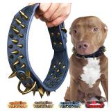 Kawagogo Spiked Studded Dog Collar with Large Sharp Spikes,2 Inch Wide Leather Dog Collar,Anti-bite,Fit Large Medium Dogs,Pitbull Doberman (L Adjust:19.7