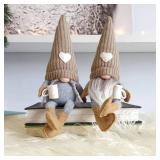 JstDoit 2 Pcs Gnomes Plush Bar Decor, Handmade Swedish Tomte Gifts Farmhouse Scandinavian Figurine Gnome for Home Kitchen Coffee Station Table Shelf (Brown)