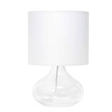 Simple Designs LT2063-CLW Small Glass Raindrop Bedside Table Lamp with White Fabric Shade, Clear