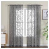 OWENIE Furman Grey Sheer Curtains 72 inches Long 2 Panels Set, Light Filtering Top Rod Pocket Semi Sheer Curtains for Door Panels, Geometric Jacquard Clip Design for Bedroom Living Room, 40Wx72L inch