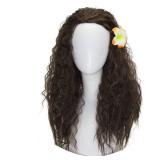 FALAMKA Long Dark Brown Curly Wig with Plumeria Flower for Girl Halloween Costume