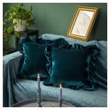 GLORY SEASON Velvet Throw Pillow Cover Soft Decorative Luxurious Solid Square Cushion Case for Sofa Couch Bedroom Farmhouse,Pack of 2, 18 x 18 Inches, Malachite Green