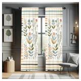 Ambesonne Leafy Art Curtains, Modern Scandi Leaves and Minimalist Flowers with Stripes Pastel Tone, Window Treatments 2 Panel Set for Living Room Bedroom, Pair of - 28" x 63", Pale Seafoam Multicolor