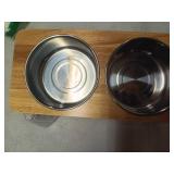 Tilted Raised Cat Food Bowls Wood Pet Bowls with Stand Anti Vomiting 2 Stainless Steel Bowls for Cats and Puppy