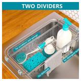 FavoThings Over The Kitchen Sink Caddy Sponge Holder Organizer Drying Rack Expandable for Sponge Brush Soap Dish Cloth Rag 14.5" to 22", Stainless Steel Retail $26.03