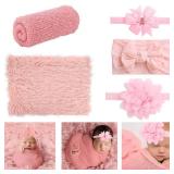 AOKE Newborn Photography Props, 4PCS Baby Photo Props Long Ripple Wraps with Headbands, Pink Baby Photography Wrap Set for Baby Girl and Boy Retail $30.25