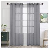 BONZER Linen Sheer Curtains for Living Room - Grommet Top Sheer Drapes 84 inches Length Light Filtering Voile Window Curtain for Bedroom, Set of 2 Panels (54 x 84 Inch, Grey) Retail $30.99