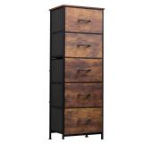 WLIVE Fabric Dresser, 5-Drawer Tall Dresser for Bedroom, Storage Dresser Organizer with Fabric Bins, Wood Top, Sturdy Steel Frame, Chest of Drawers for Closet, Hallway, Rustic Brown Wood Grain Print R