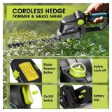 Saker Cordless Hedge Trimmer-20V Electric Shrub Trimmer Grass Shears Handheld Grass Cutter, Hedge Shear with 1 PCS Rechargeable Battery and Charger for Garden, Lawn Retail $89.99