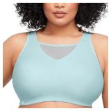 Full Figure Plus Size No-Bounce Camisole Sports Bra Wirefree #1066 Centennial Aqua/Gray Retail $51.18