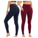 YOUNGCHARM 3 Pack Leggings with Pockets for Women,High Waist Tummy Control Workout Yoga Pants BlackNavyBurgundy-S Retail $39.03