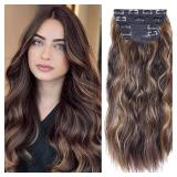 MaopaoBeauty Chocolate Brown Hair Extensions for Women 4PCS Clip in Long Wavy Synthetic Hair Extension 20 Inch Not Tangled Hairpieces Double Weft