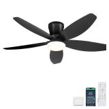 Surtime 42" Ceiling Fans with Lights-Low Profile Ceiling Fan with Light and Remote/APP Control,Flush Mount,DC Reversible,LED Dimmable Black Ceiling Fans for Bedroom,Indoor/Outdoor Patio Use