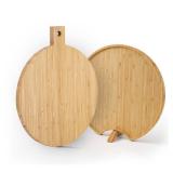 BAMOTTO Round Bamboo Cutting Board Set of 2 pieces, Upright with Rotatable Legs and Hanging with Handle, Kitchen Pizza Charcuterie Board, Decorative Board, (Diameter 11 in)