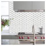 STICKGOO 10 Sheets Peel and Stick Backsplash, White Marble Look PVC Mixed Metal Gold Kitchen Backsplash, Dolomite Stick on Backsplash Mosaic Tile for Fireplace, RV